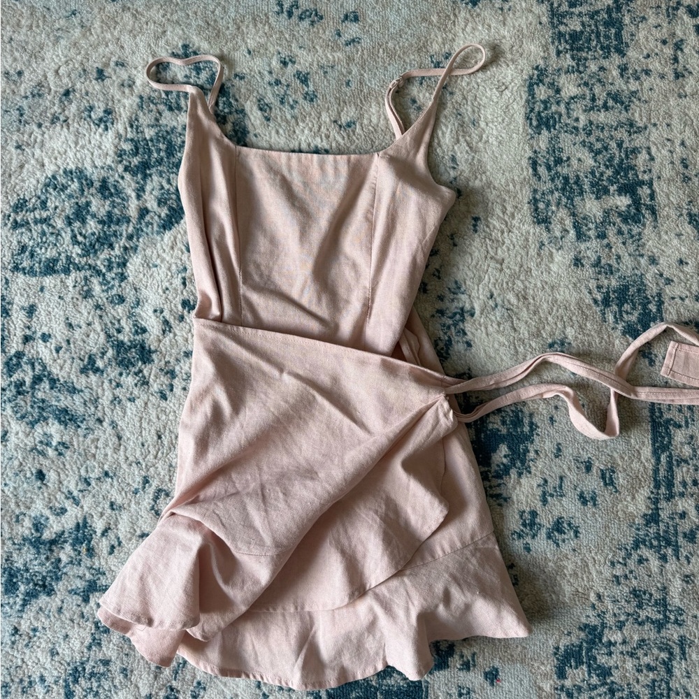Pink Spaghetti Strap Wrap Dress